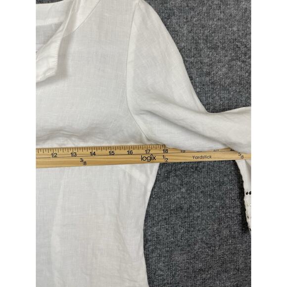 e-coi-o-gie Linen Top Women's Sz Small White w Brown, Gold, and White Embroider - Picture 7 of 9